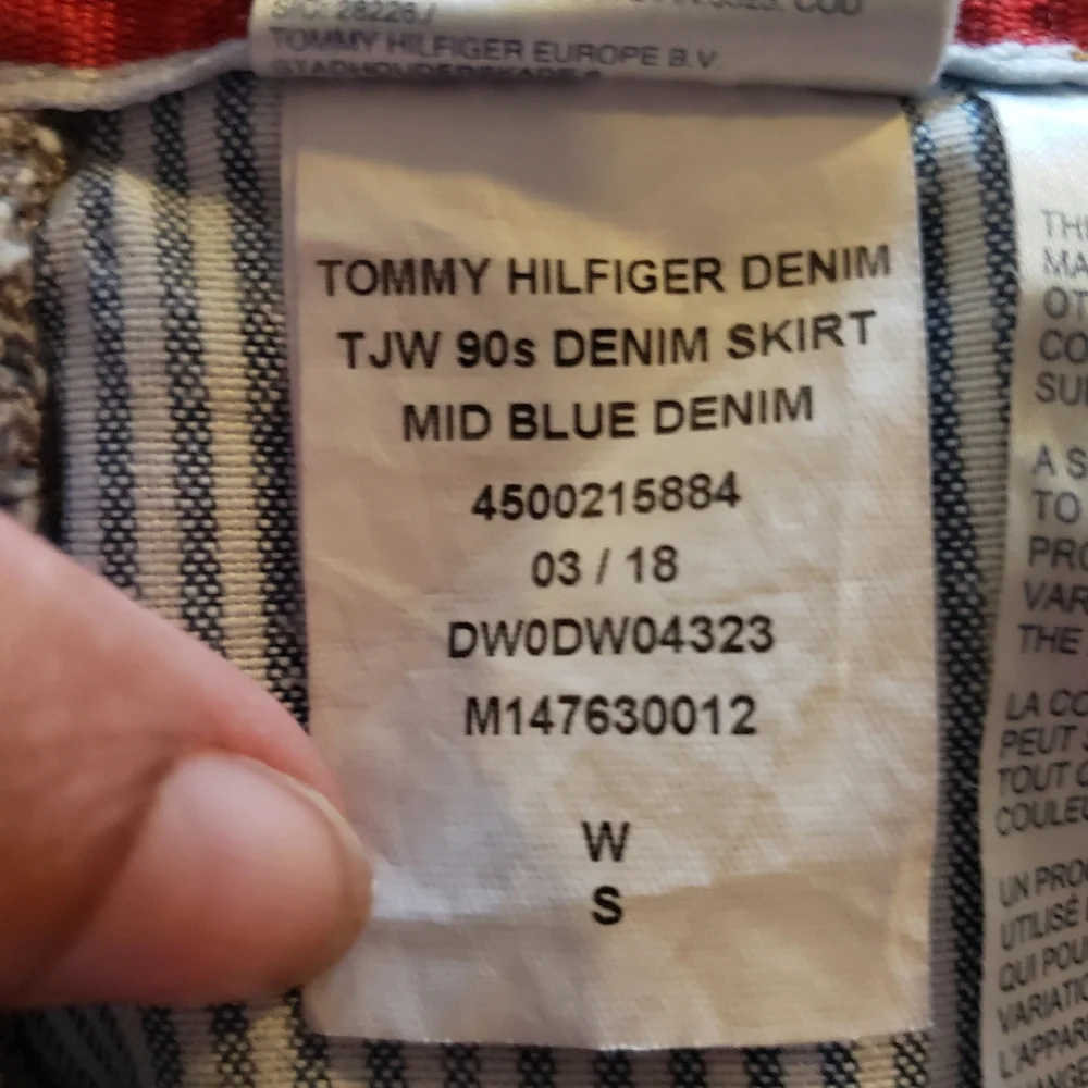 Vtg Tommy Hilfiger Denim 90s Denim Skirt Mid Blue Logo flag patch Size S
